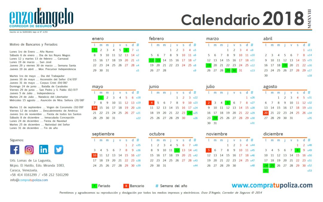 Nuevo Calendario 2018 (versión digital y para imprimir)