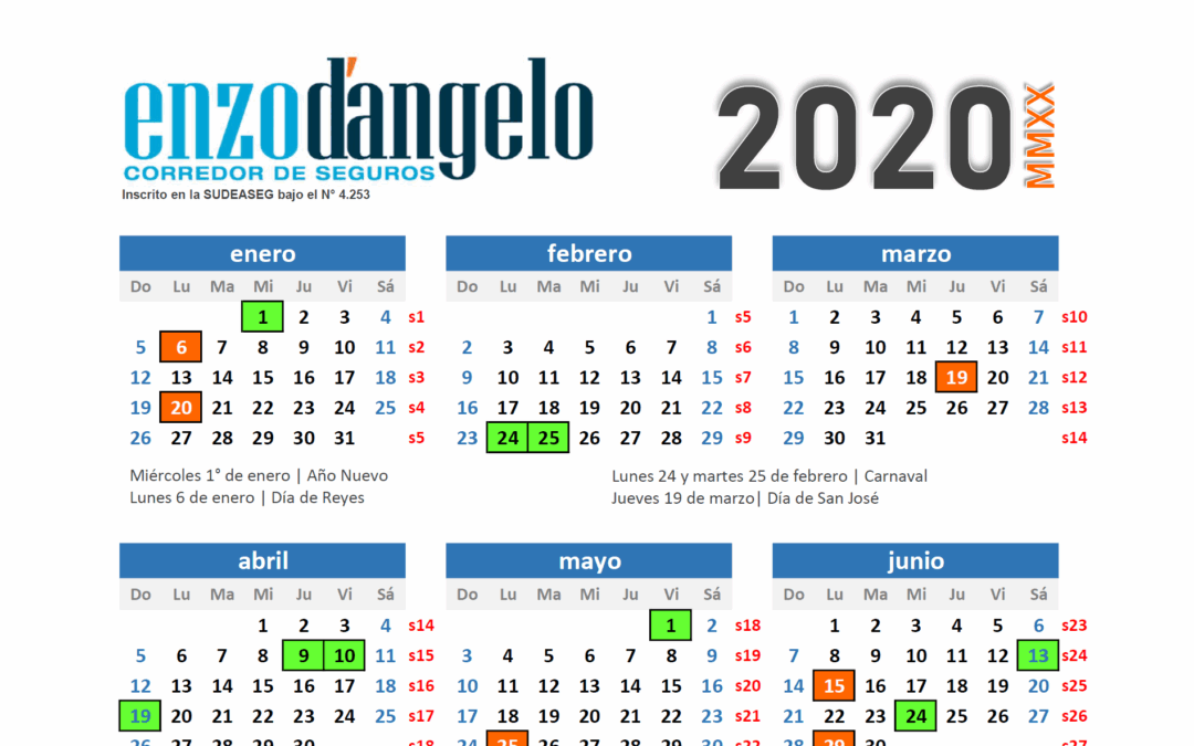 Calendario 2020 (versión digital y para imprimir)