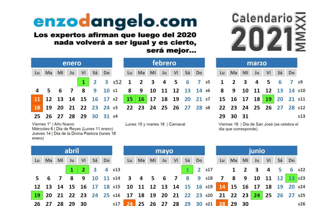Calendario de Banca y Seguros 2021 (versión digital y para imprimir)